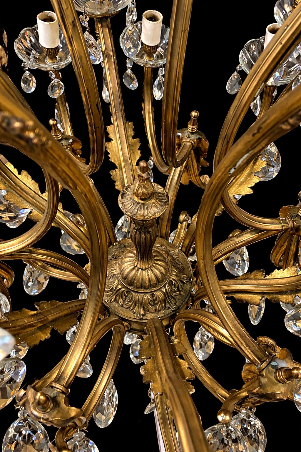 photo buy Fine Antique Gilt Bronze Crystal 18 Light Chandelier, Circa 1920