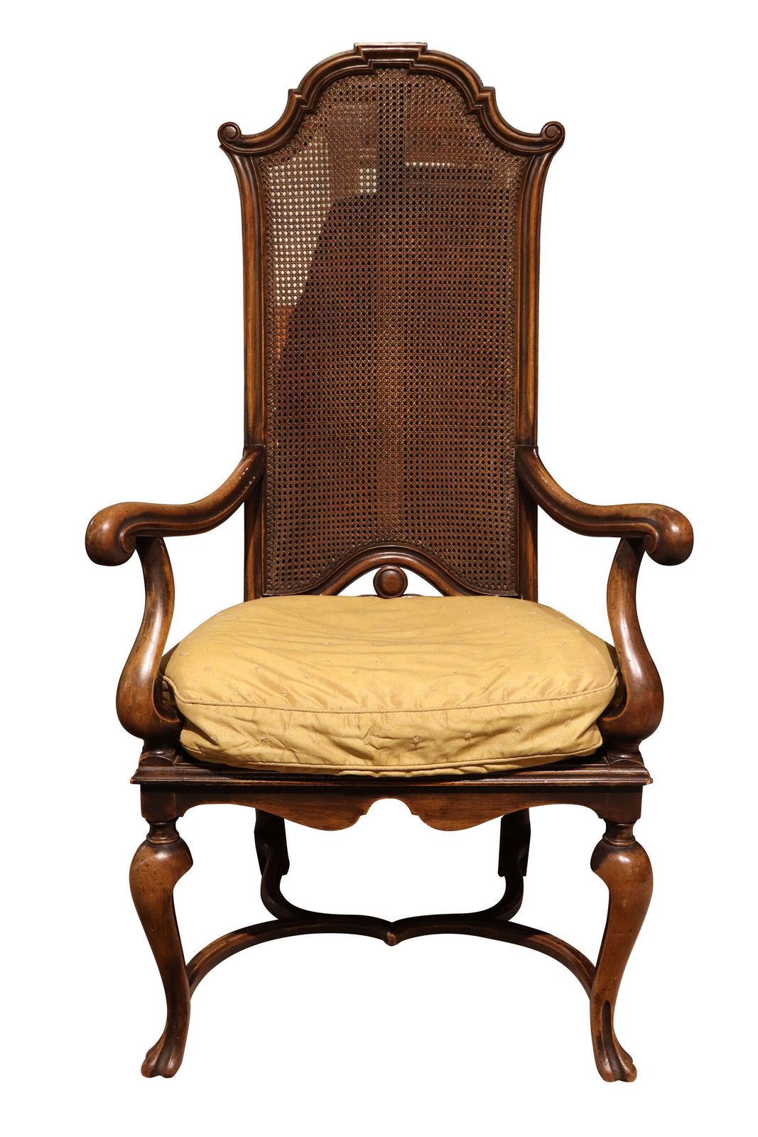 Fine Pair Of William & Mary Style Walnut High Back Caned Armchairs, C.1900 photo Furniture