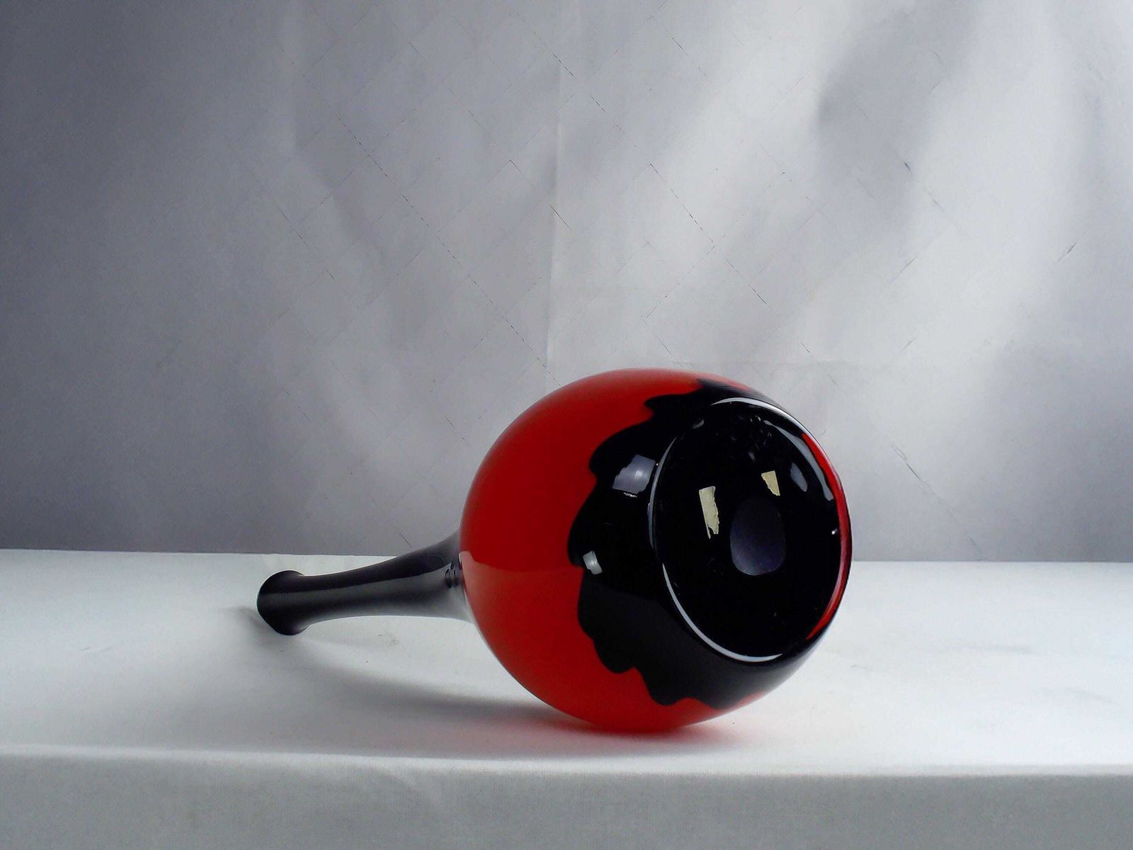 Tall Mid Century Red And Black Art Glass Vase Circa 1970 photo vintage