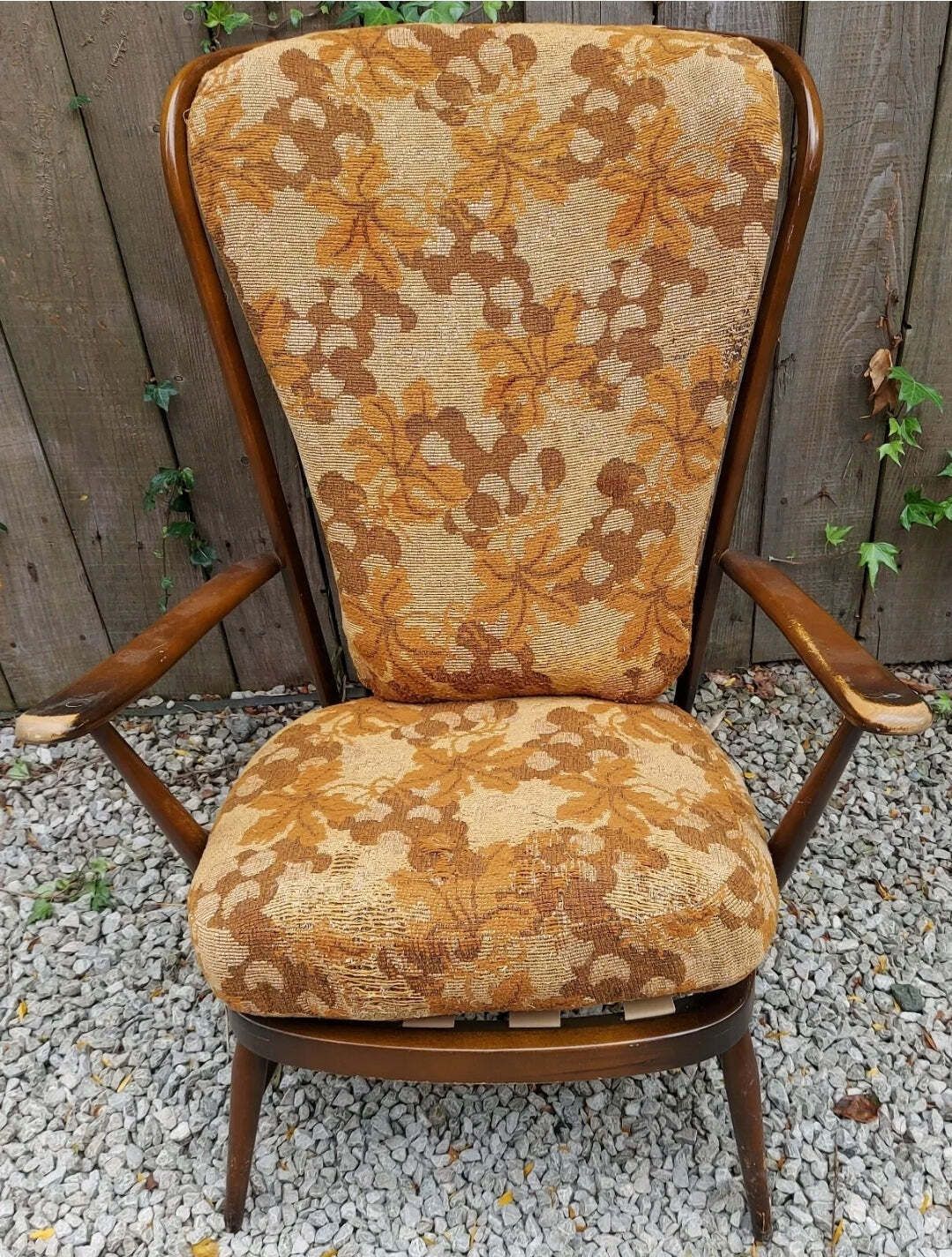 Mcm High Back Ercol 478 Chair Traditional Dark Finish Refurbished