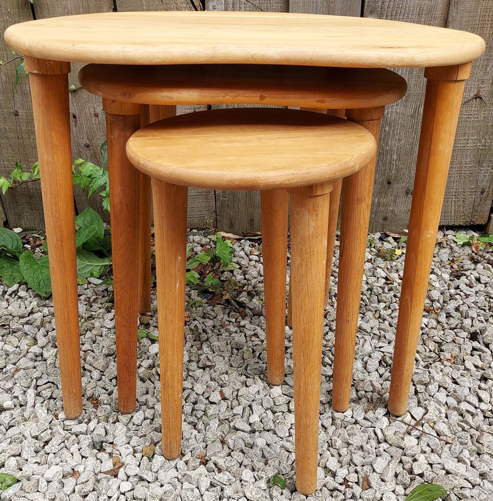 Mcm Kidney Shaped Oak Nest Of Tables photo furniture