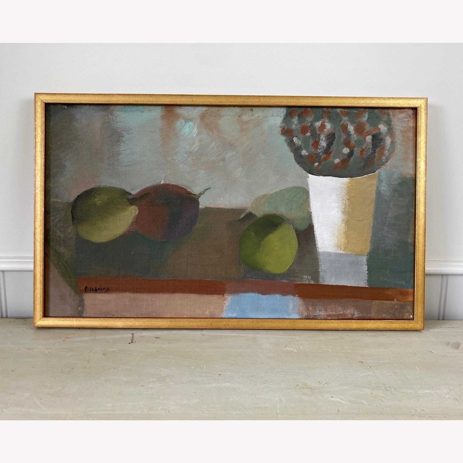 Still Life Of Pears   Vintage Mid Century Modern Scandinavian Original Oil Painting photo for sale