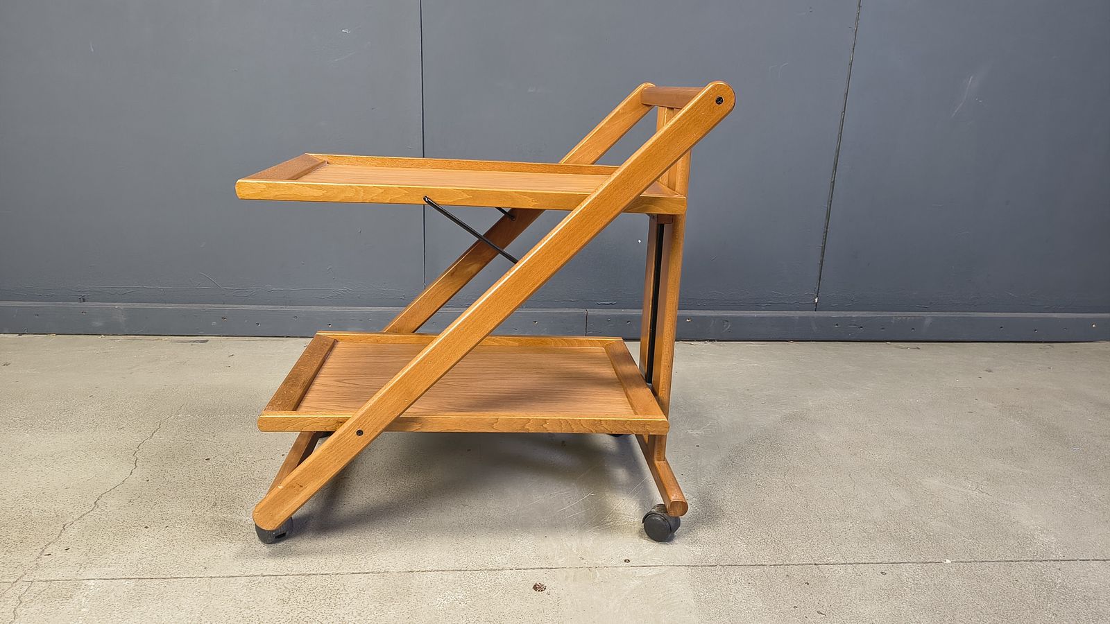 photo furniture Vintage Italian Foldable Wooden Serving Cart, 1980s