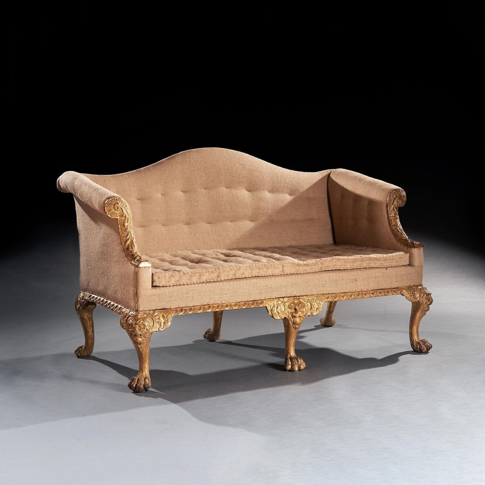 George II Giltwood Sofa On Lion Mask Hairy Paw Feet Possibly By Giles Grendey