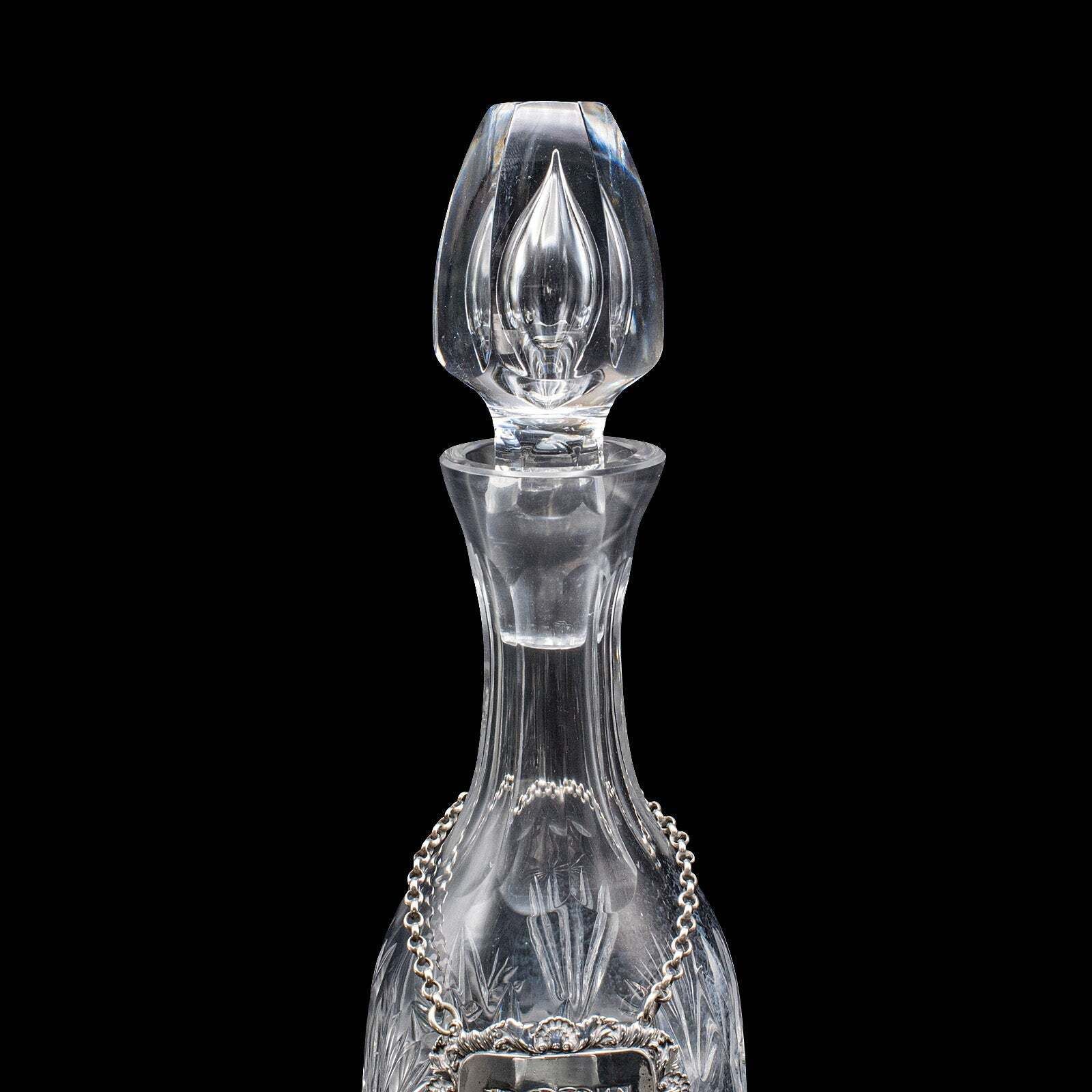 Vintage Port Decanter, English, Glass, Silver Label, Spirit Bottle, Mid Century photo buy