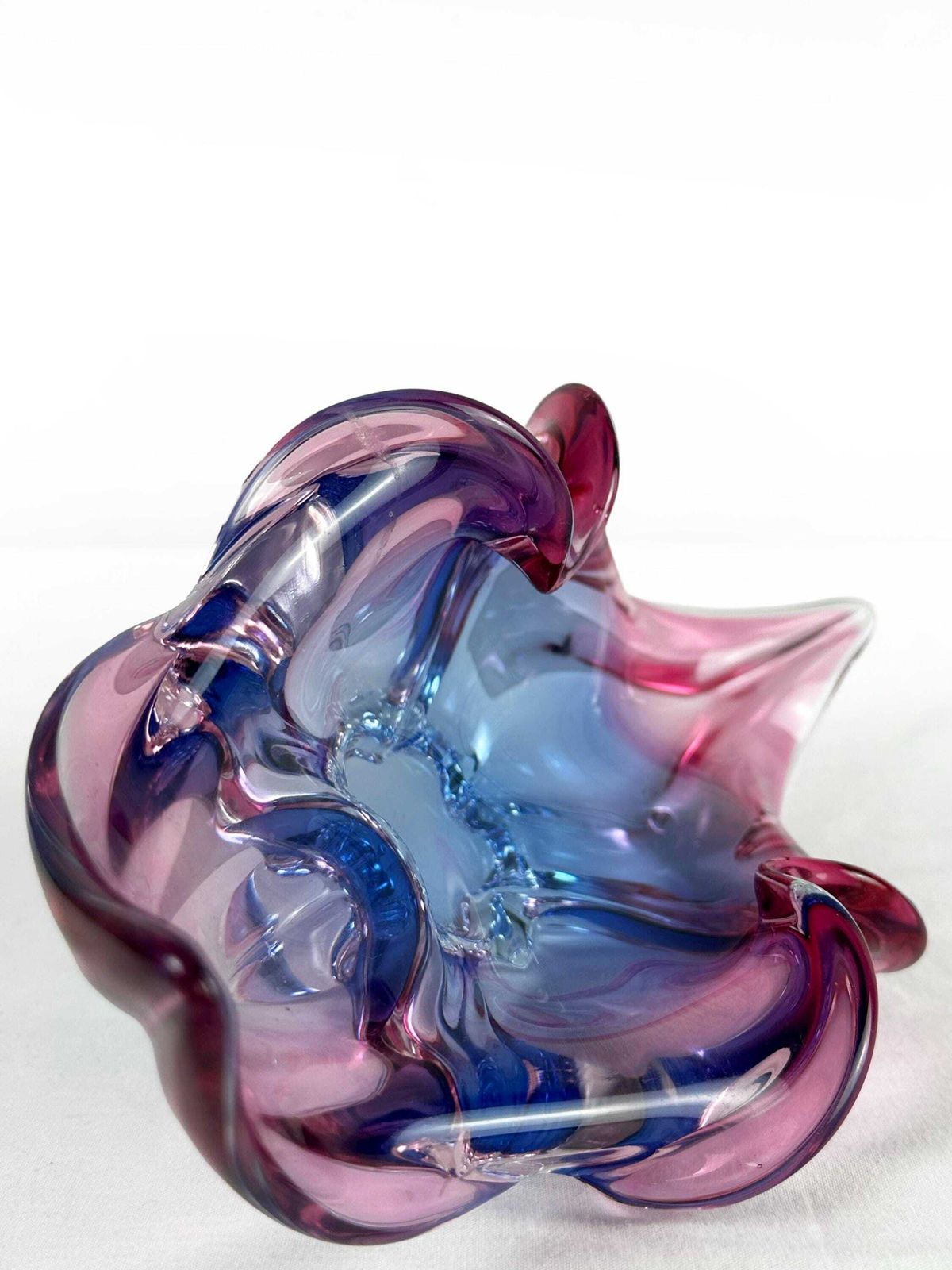 photo furniture Mid Century Sommerso Art Glass Bowl: Blue Pink Chribska Jozef Hospodka