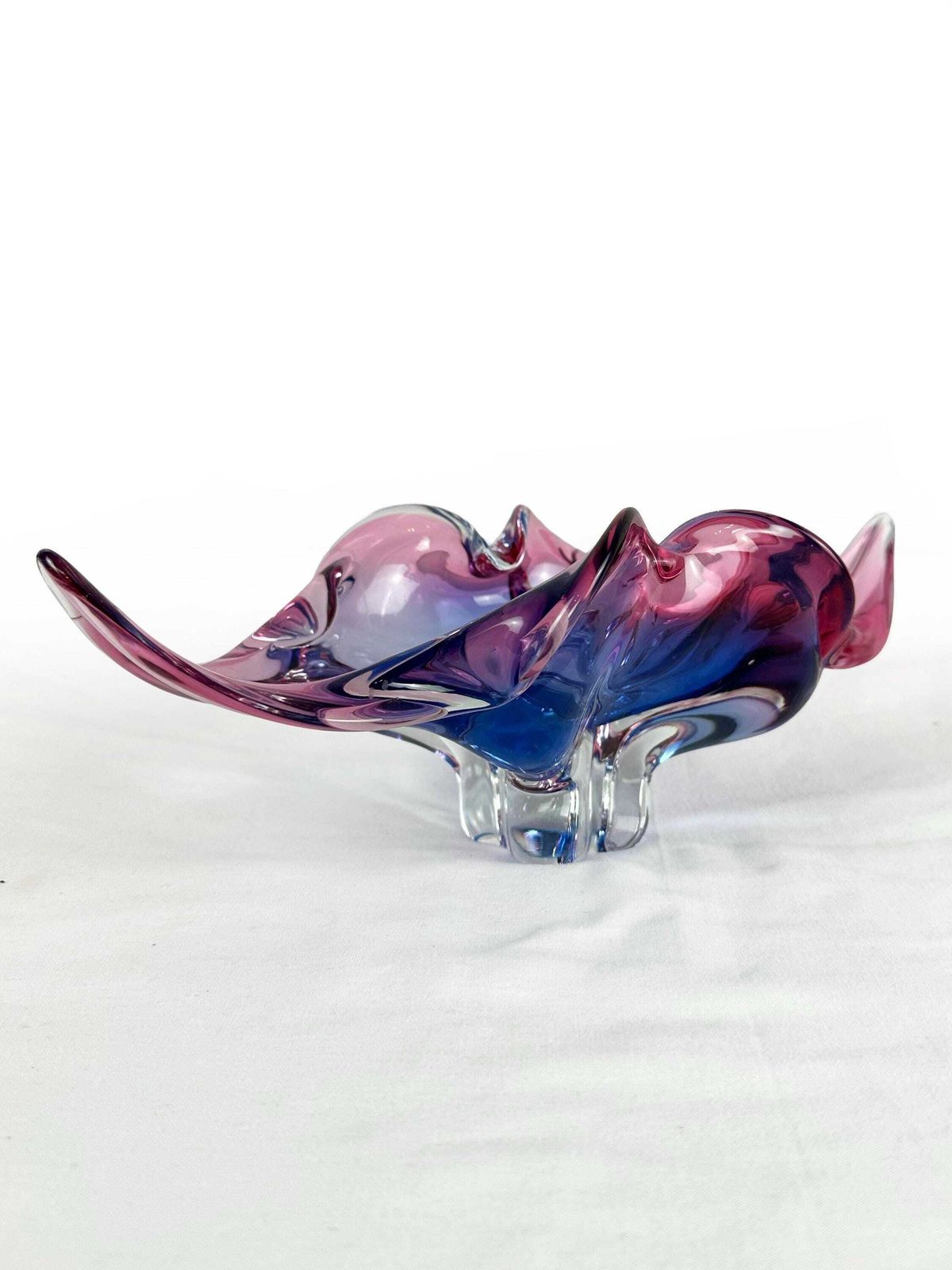 photo for sale Mid Century Sommerso Art Glass Bowl: Blue Pink Chribska Jozef Hospodka