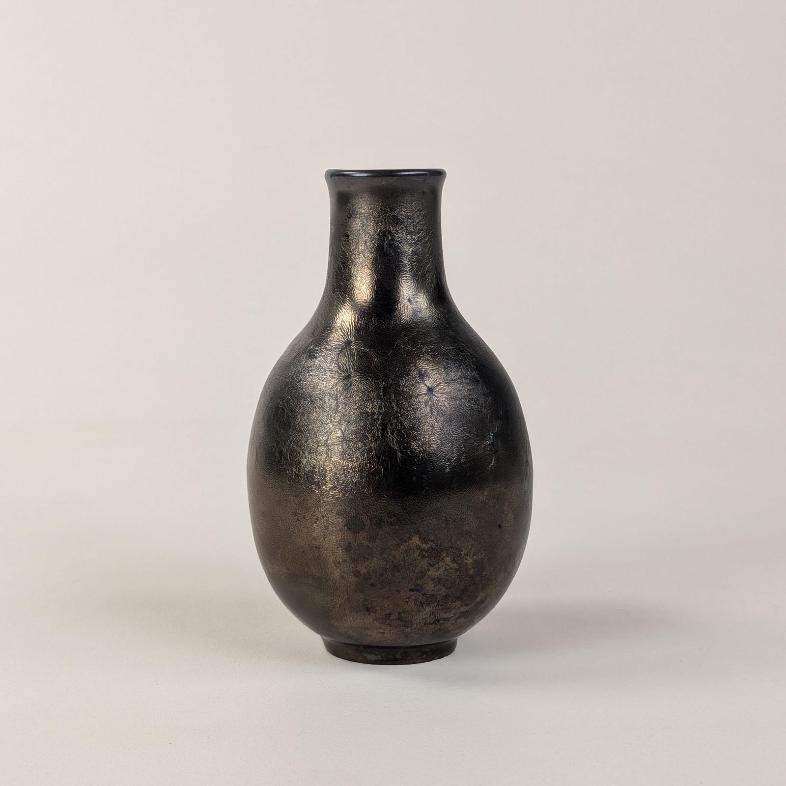 Rare Greber Iridescent Ceramic Vase, French Art Deco Stoneware, Metallic Glaze Studio Pottery, Antique Beauvais Marked Base photo for sale