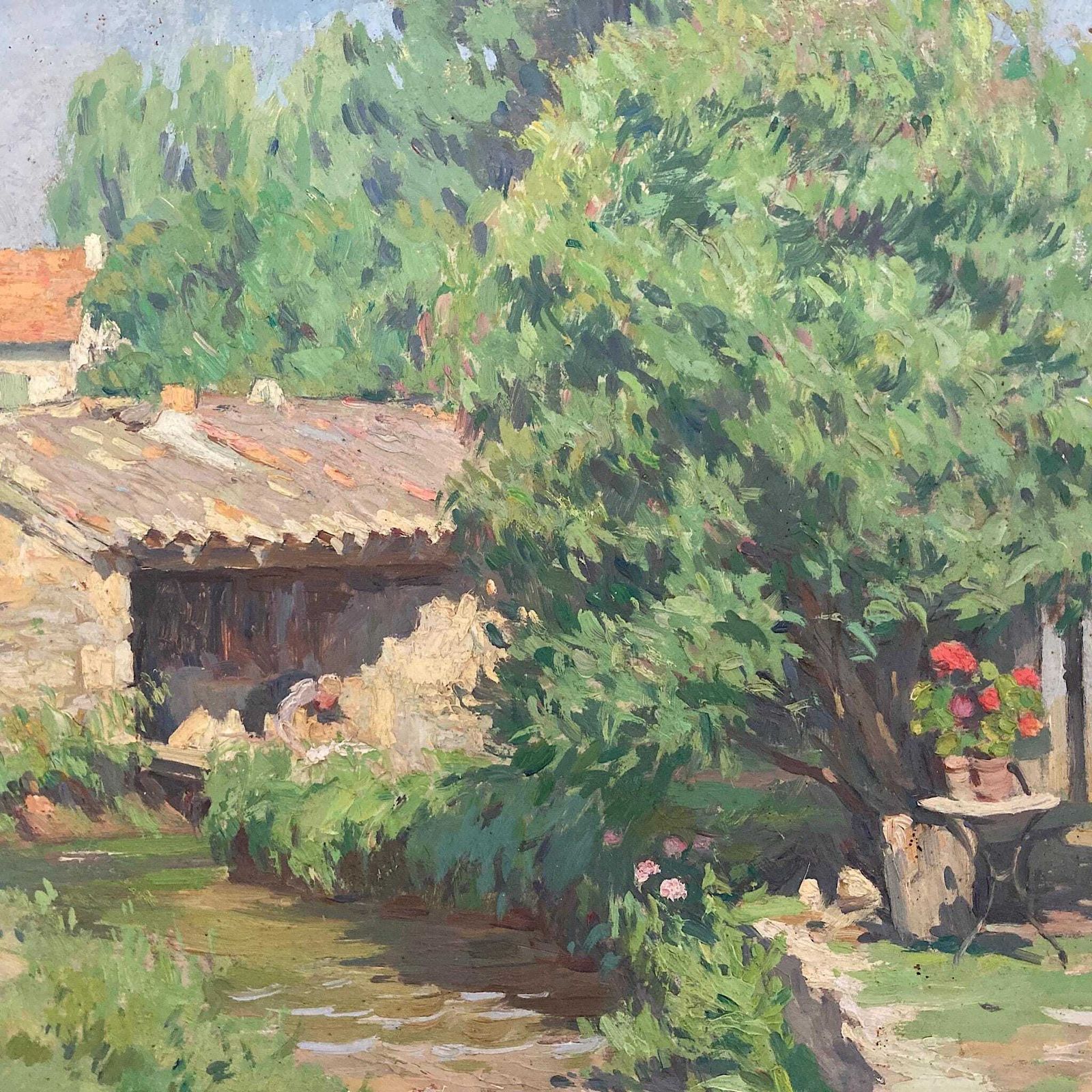 A Summer Garden In France   Medium Antique Original European Impressionist Oil Painting Of A French Garden photo 495.0