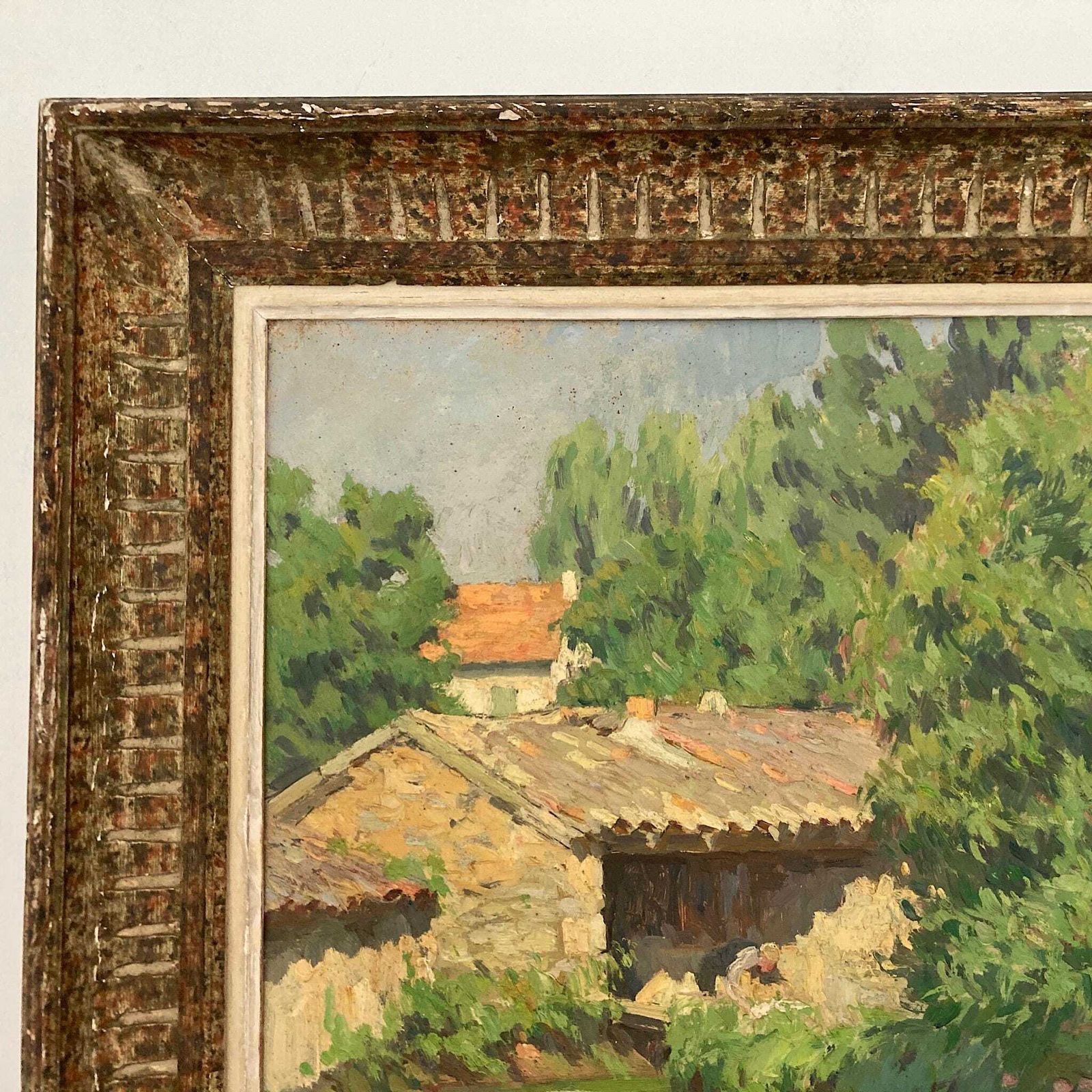 A Summer Garden In France   Medium Antique Original European Impressionist Oil Painting Of A French Garden photo vinterior