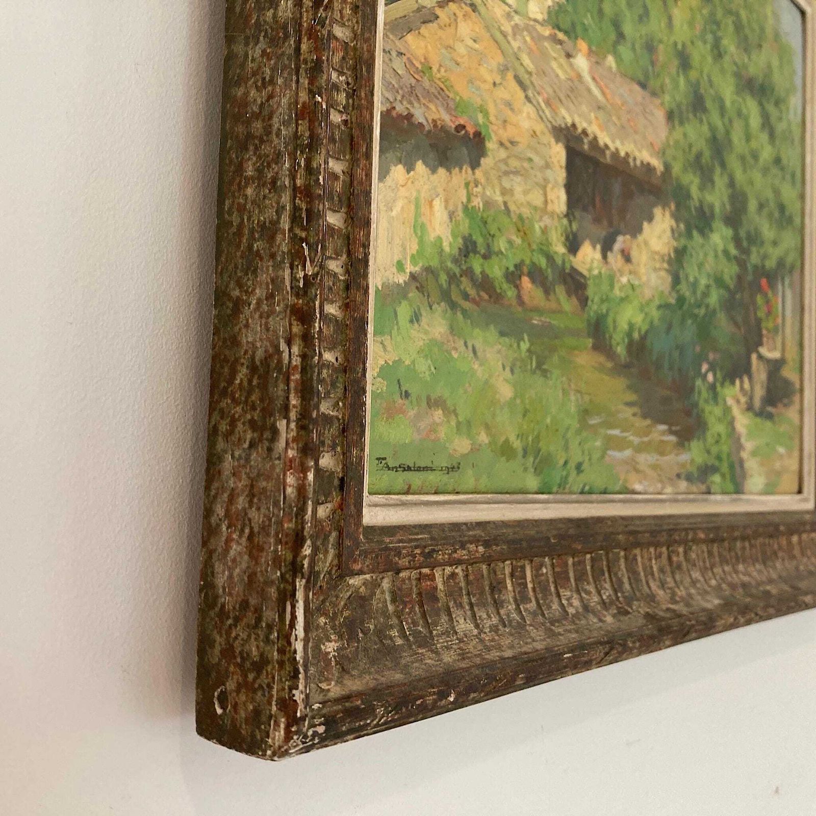 photo for sale A Summer Garden In France   Medium Antique Original European Impressionist Oil Painting Of A French Garden