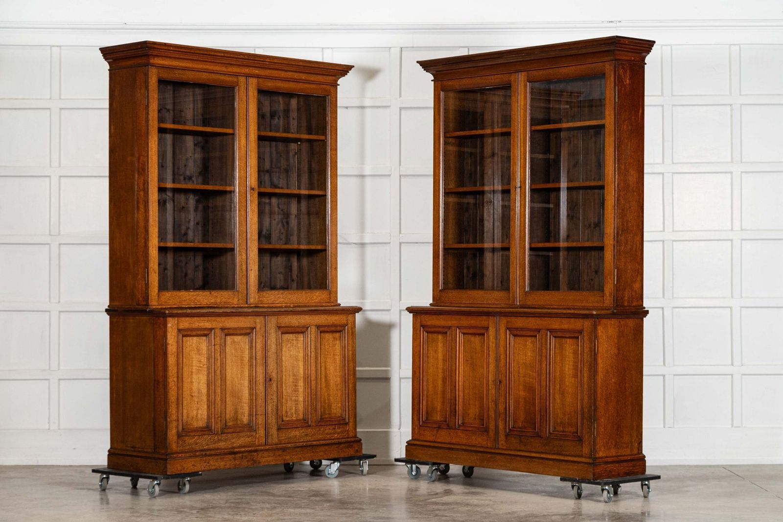 Large 19thc English Oak Glazed Bookcase Cabinet photo furniture