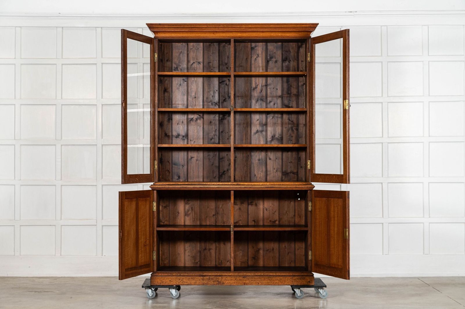 Large 19thc English Oak Glazed Bookcase Cabinet photo 5118.0