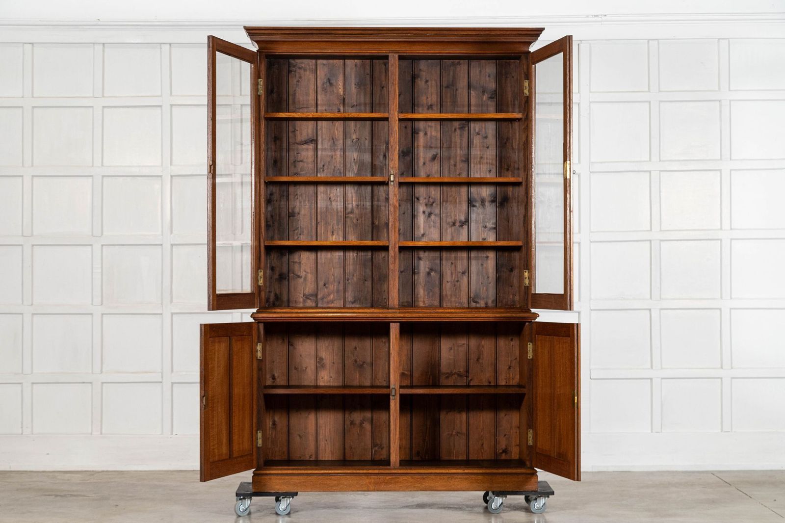 Large 19thc English Oak Glazed Bookcase Cabinet photo Furniture