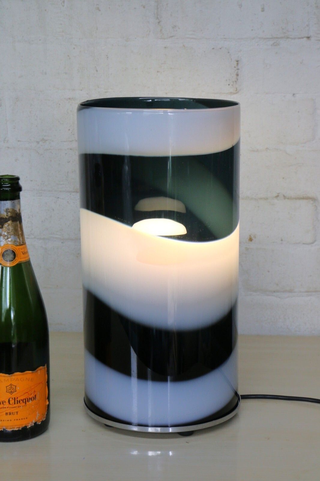 Table Lamp A Kosta Boda "Power" Glass Black & White Lamp Anna Ehrner Signed Vgc photo Lighting