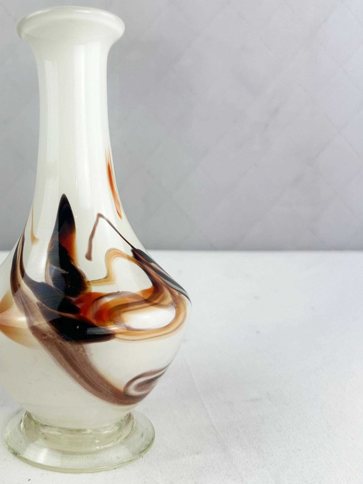 photo vintage Set Of Four Mid Century Art Glass Vases, Mcm Orange White Brown Palette