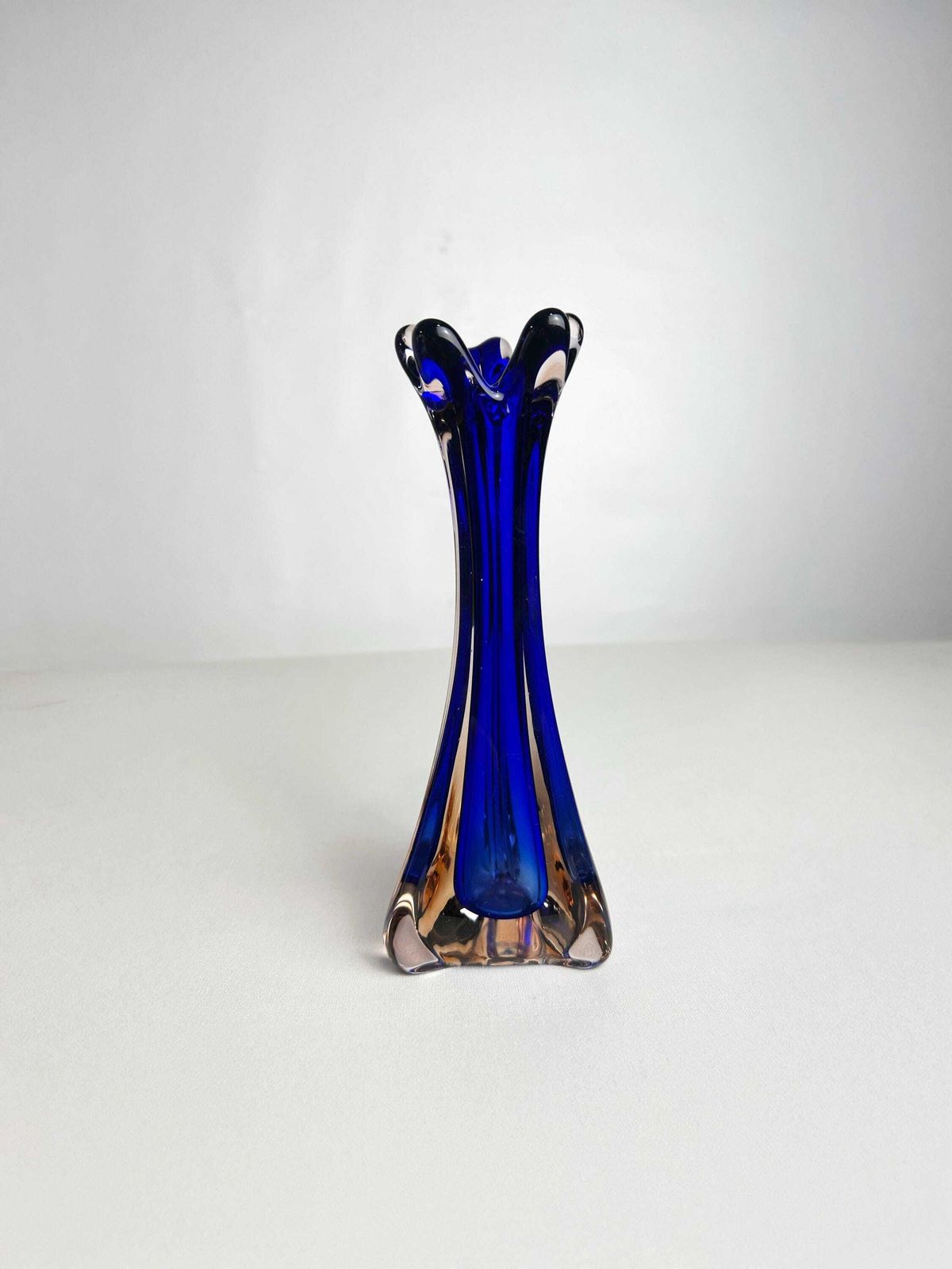 Mid Century Murano Cobalt Blue Sommerso Art Glass Vase 1960