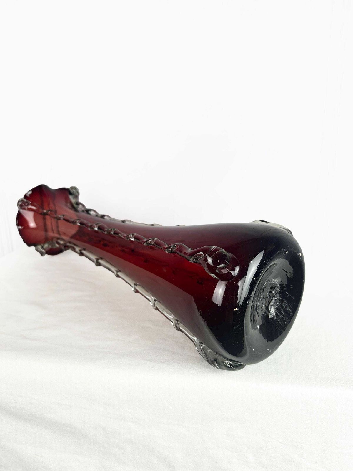 Mid Century Handblown Cranberry Red And Clear Glass Vase Circa 1960 photo vinterior