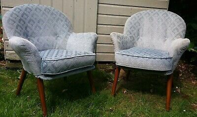 Mcm Pair Of Toothill Cocktail Chairs Powder Blue Embossed Velvet