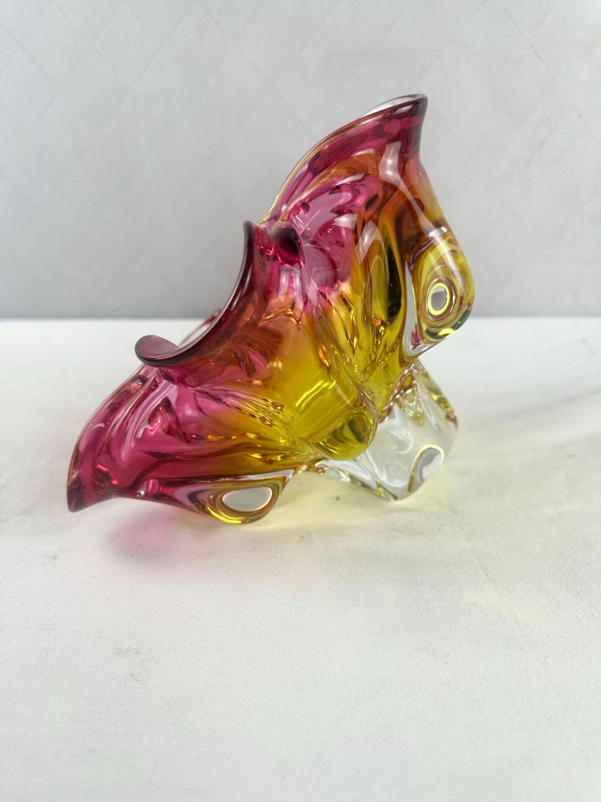 Home Decor Josef Hospodka Chribska Sommerso Glass Bowl, Pink Yellow Flower Art photo