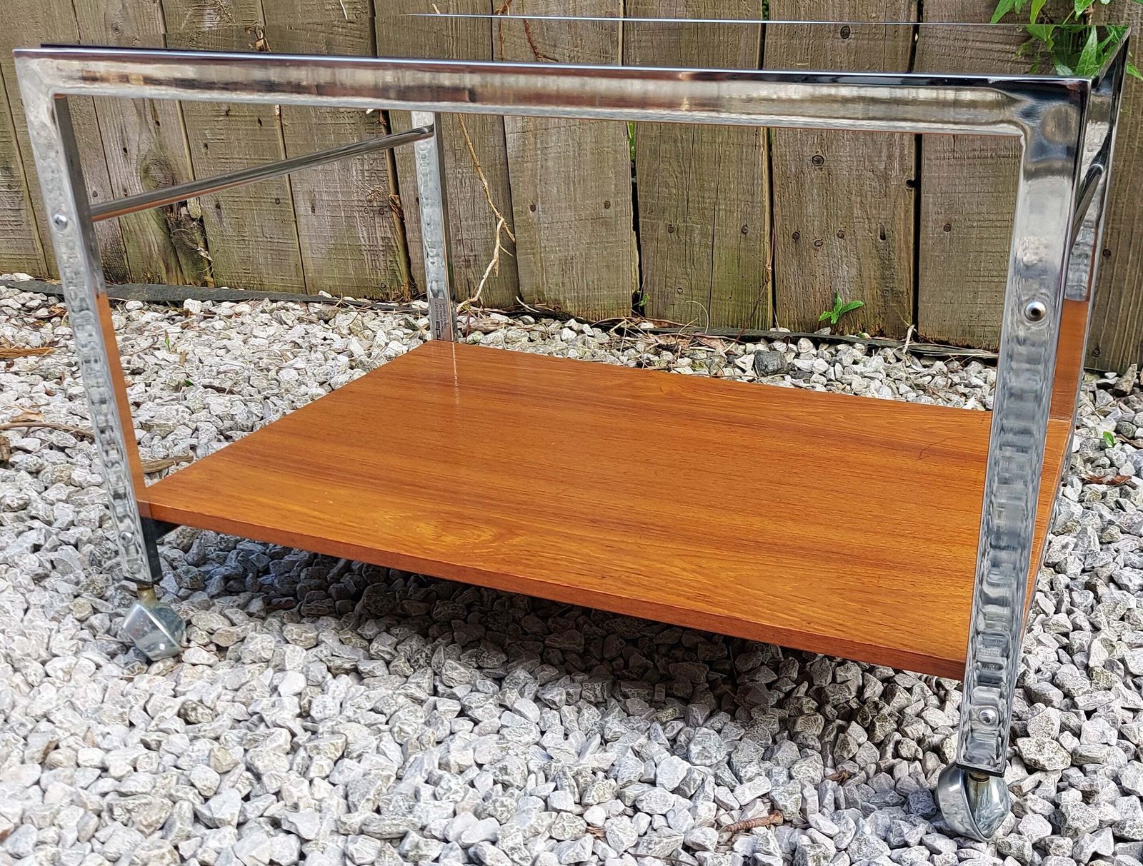 Mcm Howard Miller Smoke Glass Metal Teak Coffee Table On Wheels photo furniture