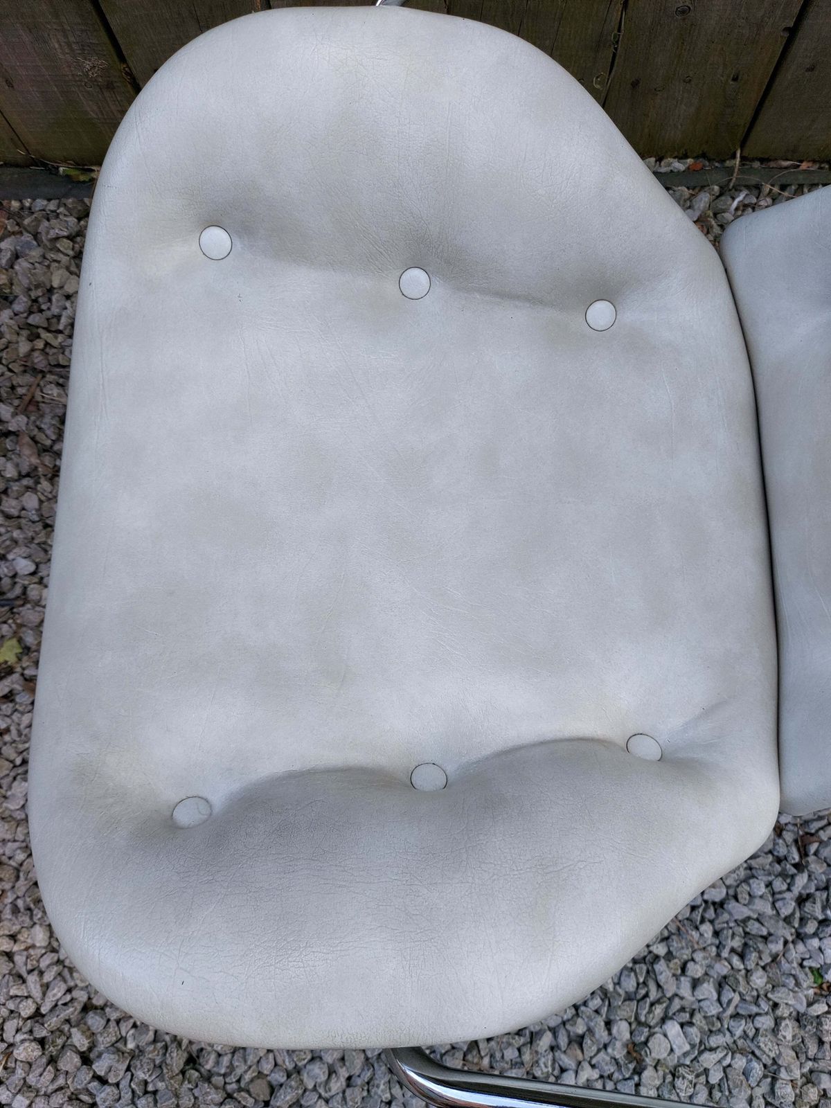 Mid Century Modern Pair Atomic Style Cream Vinyl Swivel Chairs photo vintage