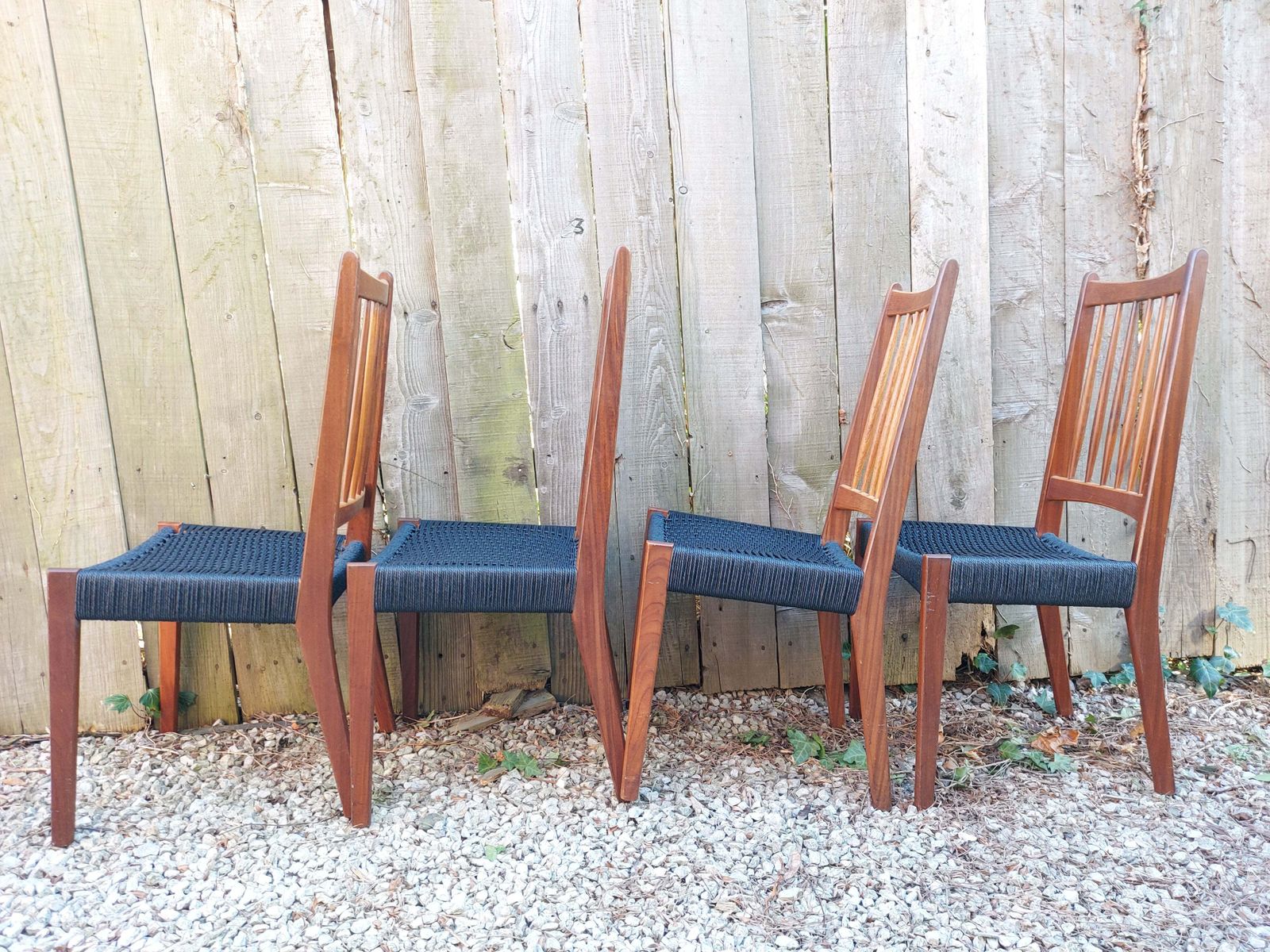 Mid Century Modern 6 Mogens Kold High Back Danish Paper Cord Chairs Black photo vinterior