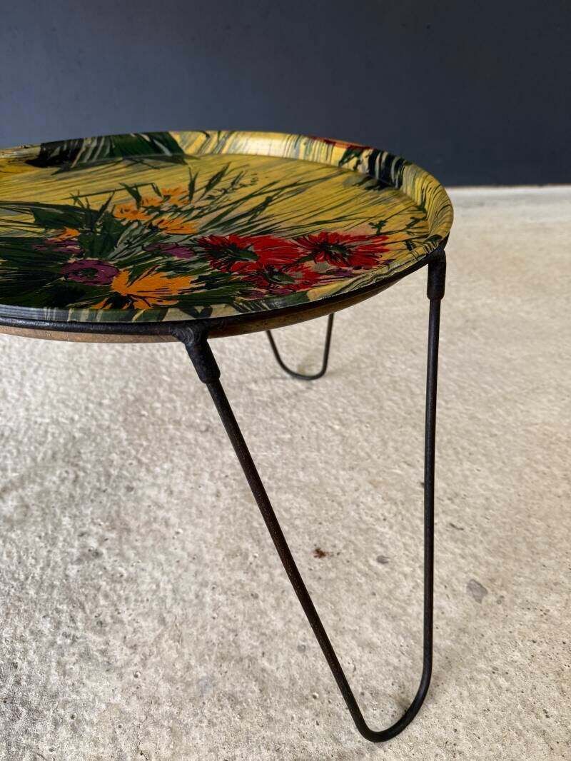 photo furniture 1950's French Design Tripod Tray Side Table