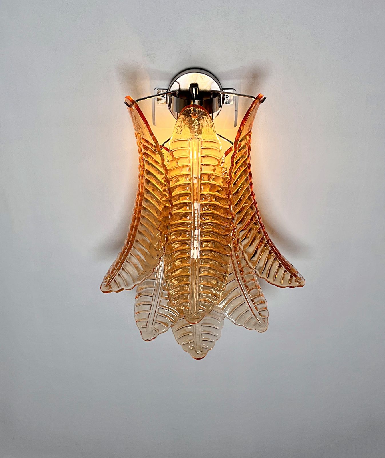 photo vintage Pair Of Vintage Murano Amber Felci Glass Wall Sconces
