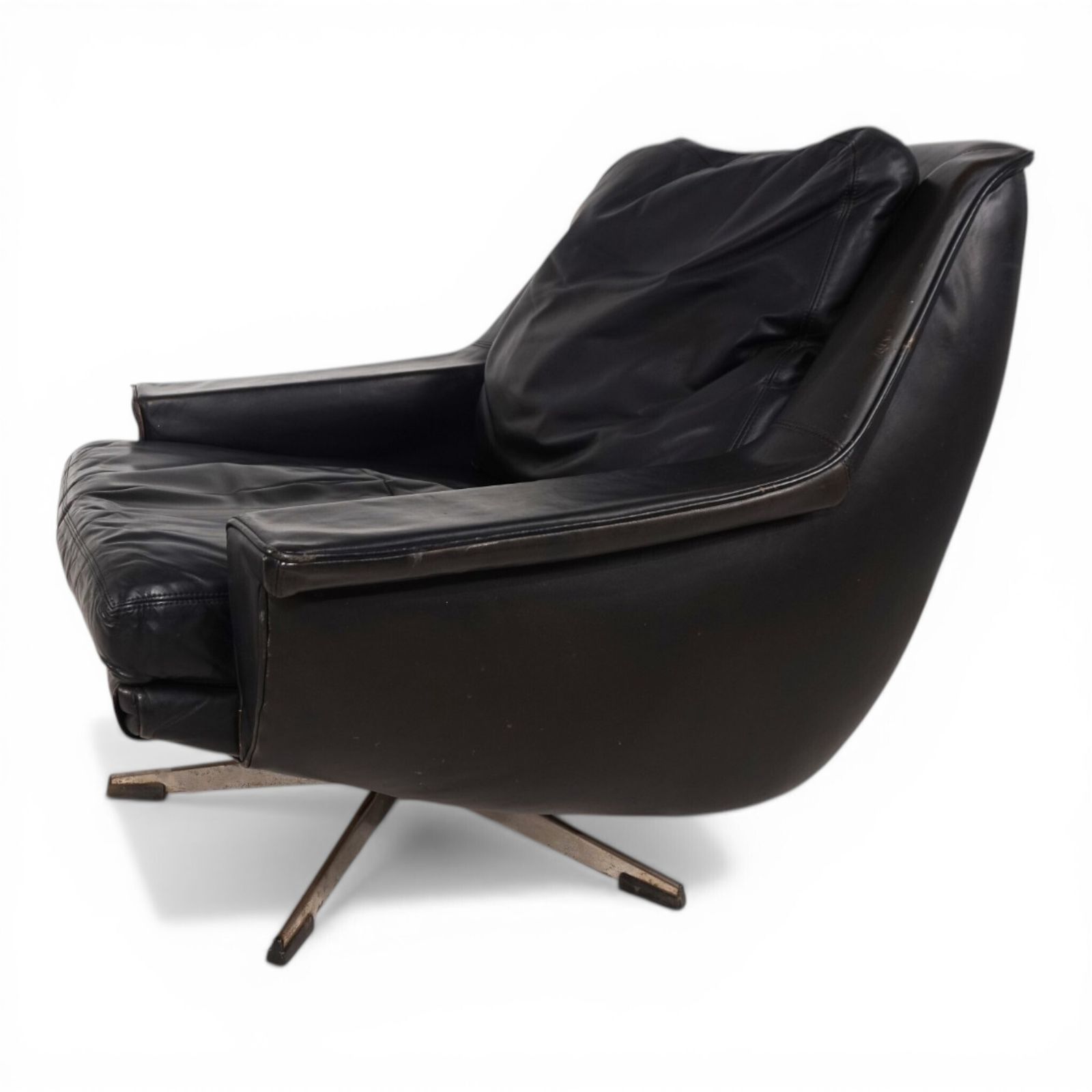 Esa 802 Black Leather Lounge Chair By Werner Langenfeld, 1970