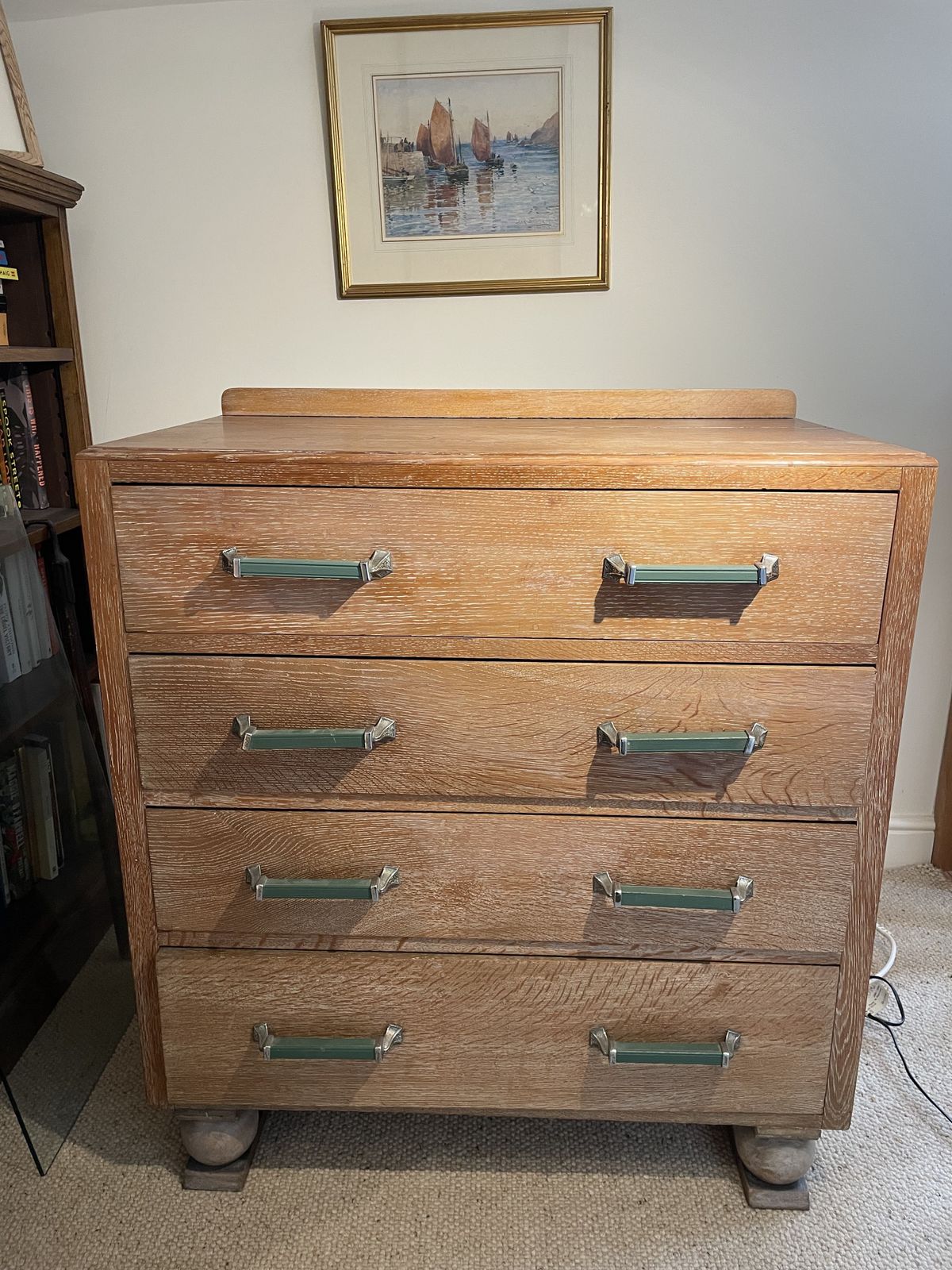 `1950s Limed Oak Chest Of Drawers Including Matching Wardrobe And 2x Headboards