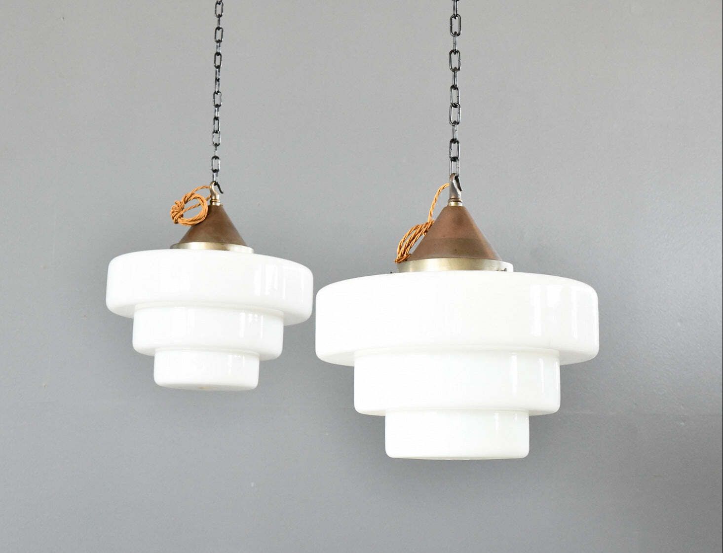 Art Deco Opaline Lights By Edison Circa 1930s