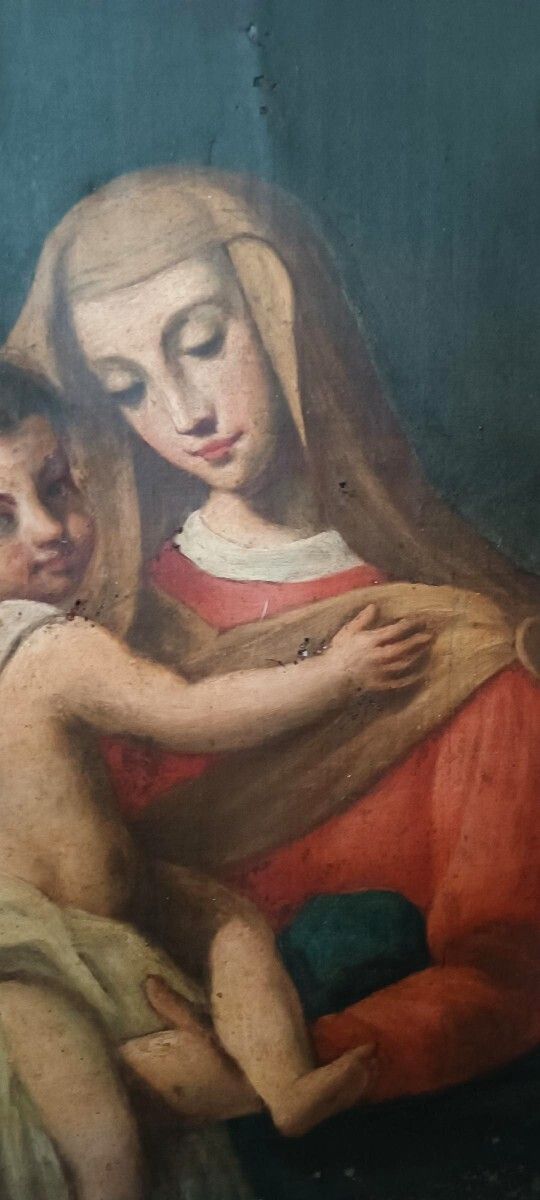 Antique Oil Painting On Canvas, "Virgin Mary And Child" photo 734.0
