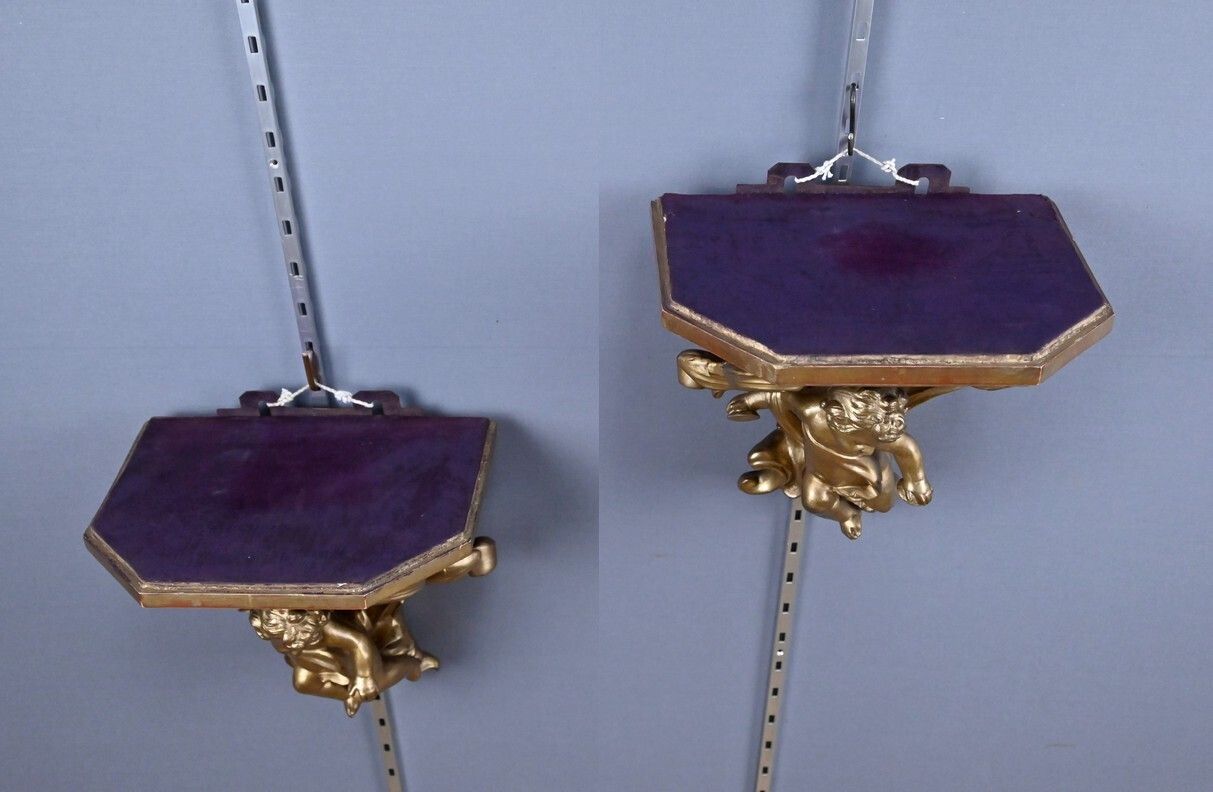 photo vintage Pair Of Gilt Wood Wall Sconces – Late 19th Century