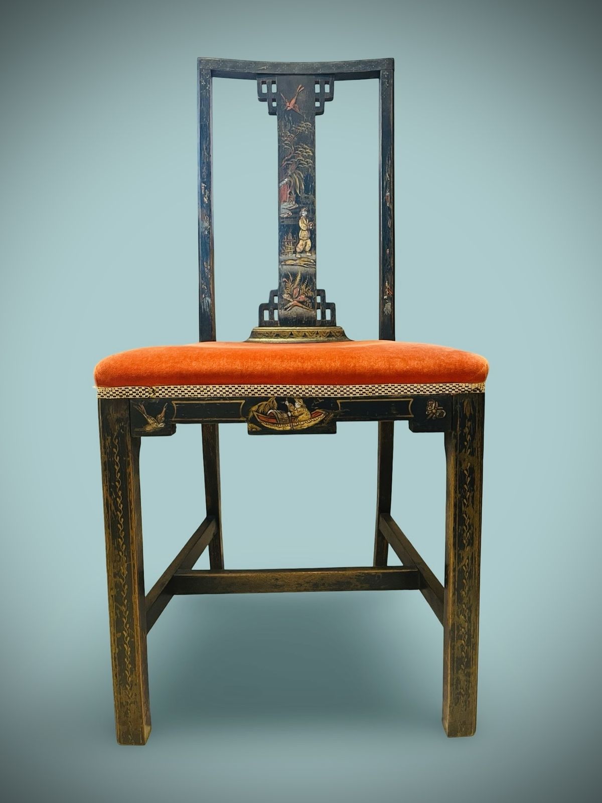 A Pair Of Good Aesthetic Period Chinoiserie Japanned Chairs C.1900 Antique photo Furniture