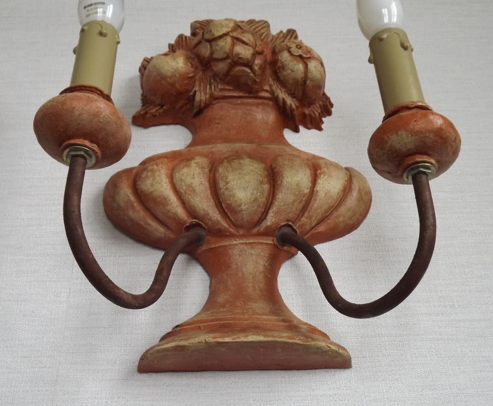 Lighting Rare Large Pair French Terracotta Urn Wall Lights Fruit Basket Double Sconces photo