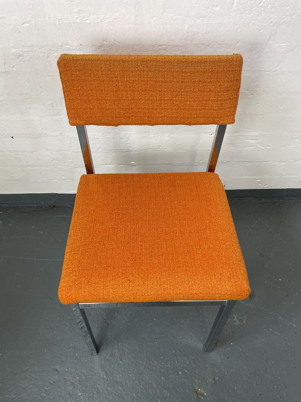 Pair Of Vintage Orange Upholstered Chairs With Chrome Frame | Mid Century Modern Designer Style Seating photo for sale