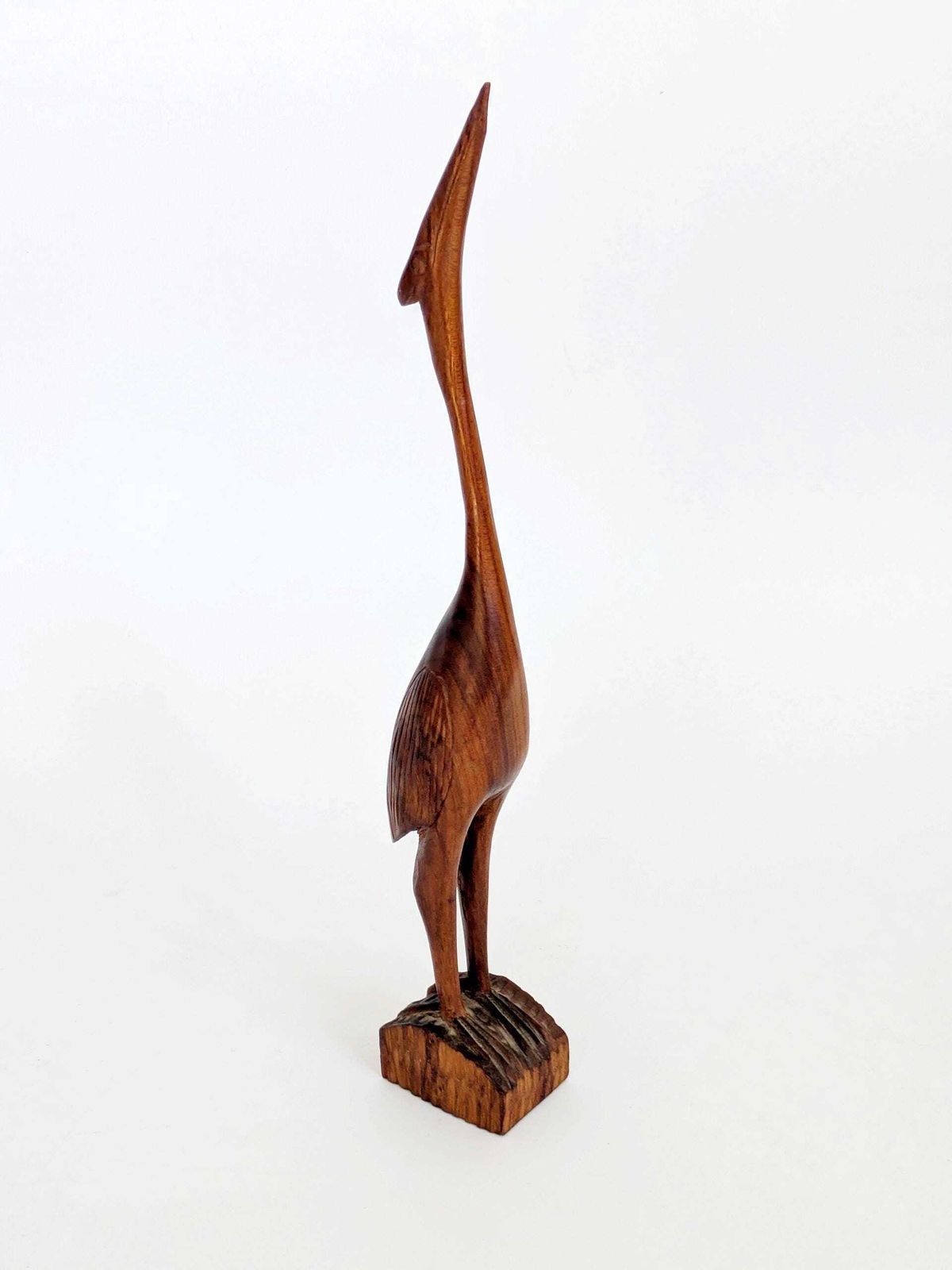118.0 Midcentury Teak Crane Sculpture, 34.5 Cm Hand Carved Danish Style Bird Figurine, Scandi Decor photo
