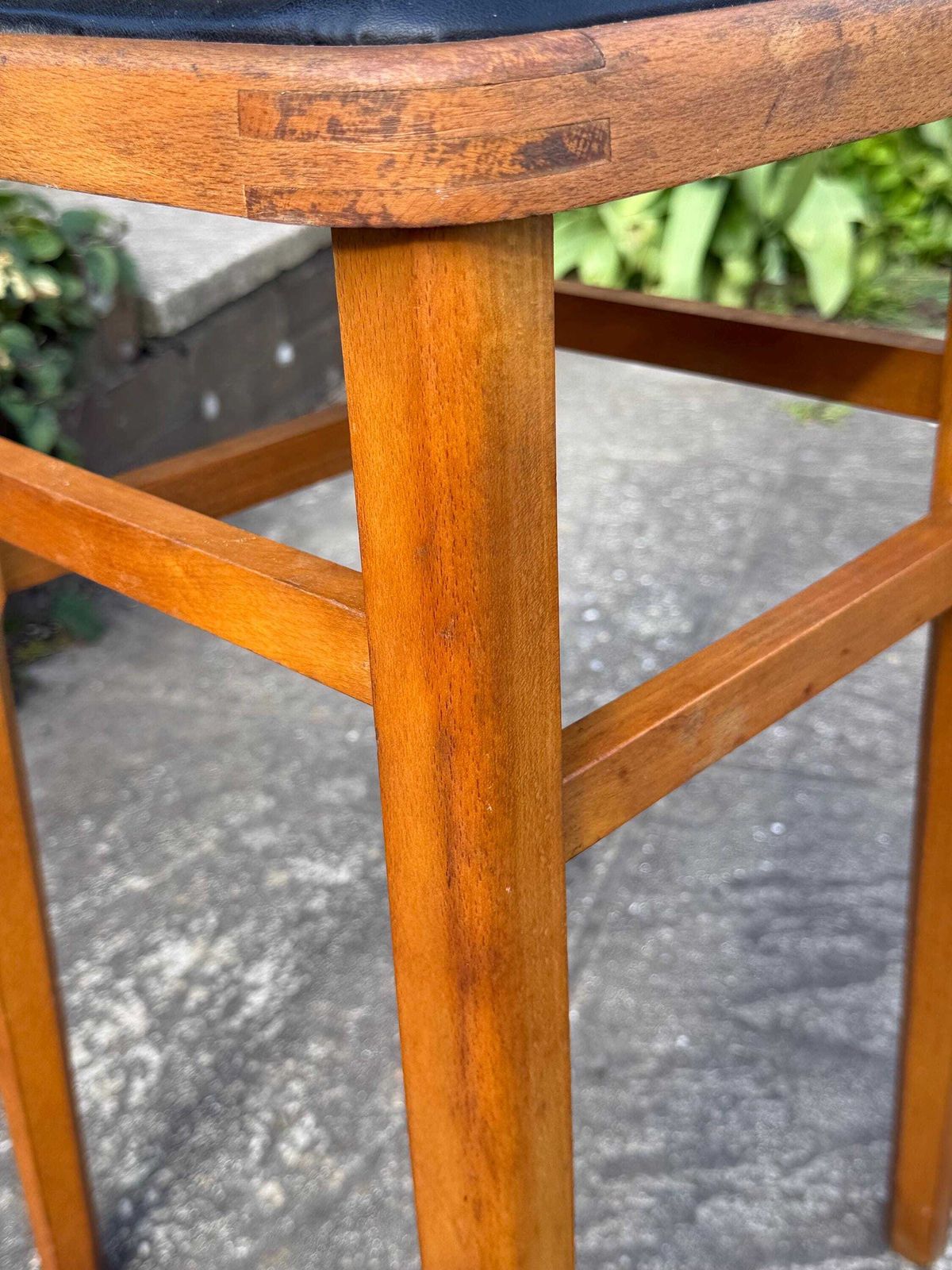 Mid Century Wooden Stool With Black Vinyl Seat – Retro Occasional Stool 1960s photo buy