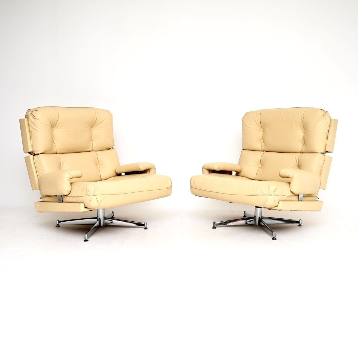 Pair Of Vintage Leather And Chrome Kohinoor Armchairs By Howard Keith