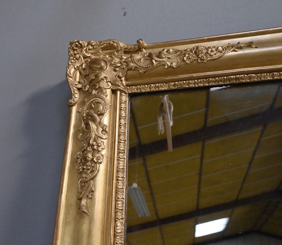 Important Gilded Wood Mirror, Restoration Style – 19th Century photo Home Decor