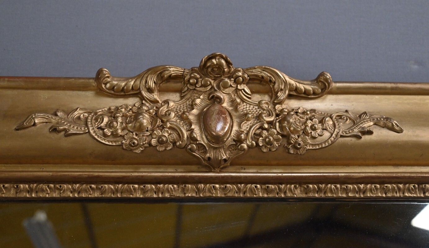 Important Gilded Wood Mirror, Restoration Style – 19th Century photo 2220.0