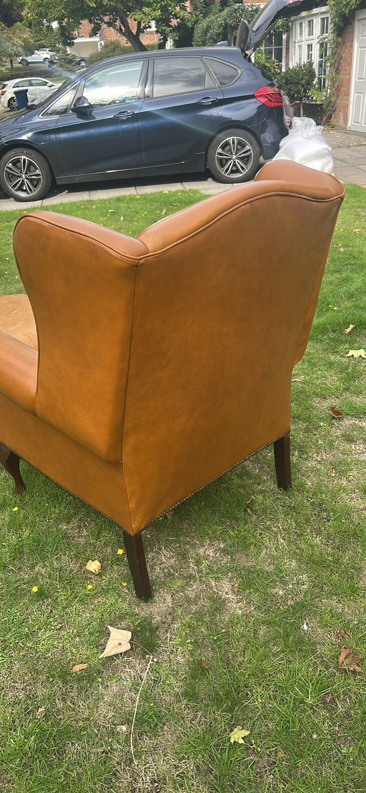 Tan Leather Southwold Vintage Laura Ashley Wingback Chair And Matching Footstool photo Furniture