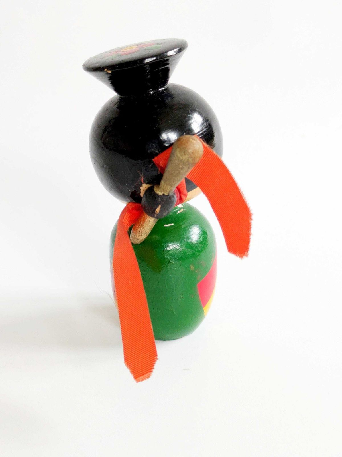 Vintage Kokeshi Style Bobblehead Doll Bride, Korean Hand Painted Wooden Nodder Bride Figurine photo vintage