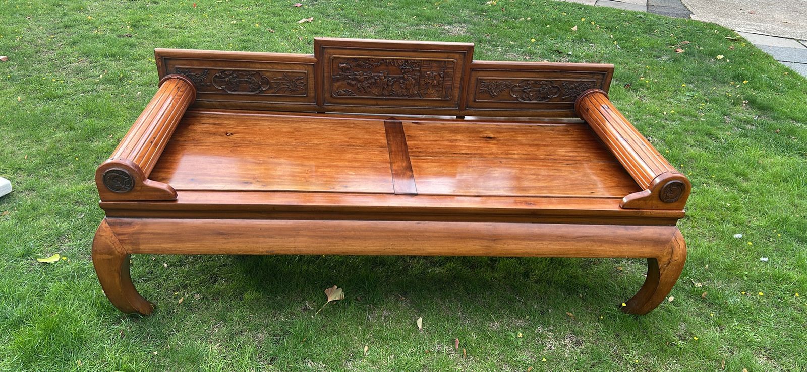 Antique Chinese Day Bed / Chaise Longue With Intricate Carving photo for sale