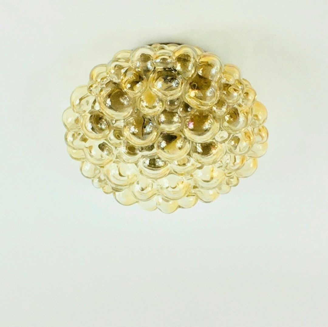 Grote Mid Century Modern Amber Bubbelglas & Messing Plafondlamp Van Helena Tynell Voor Limburg, Duitsland, Jaren 1960 photo furniture