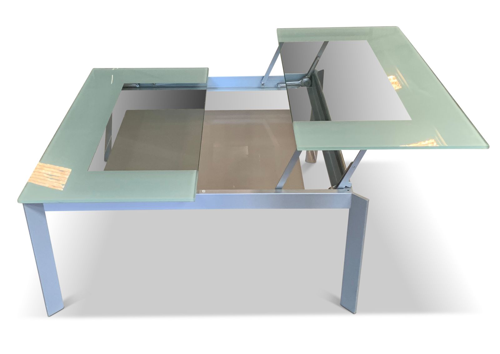 Knoll Design Metamorphic Modernist Square Metamorphic Extending Glass And Steel Coffee Table photo vinterior