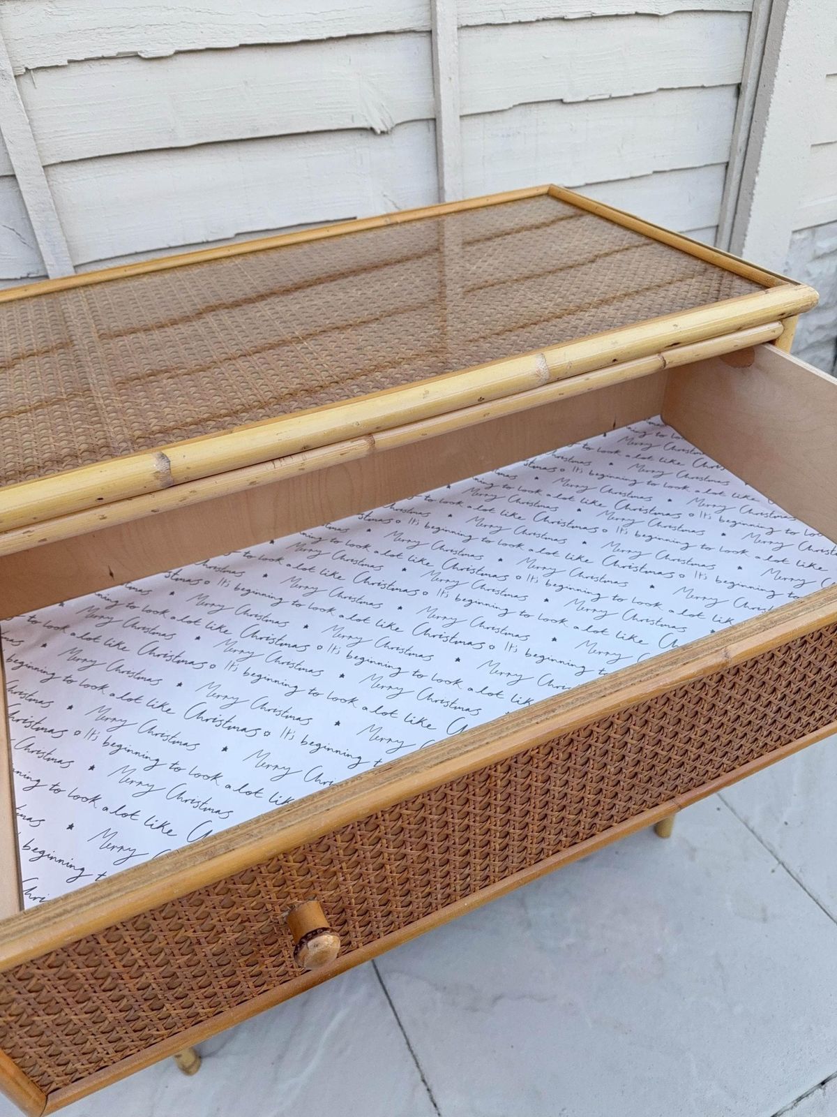 photo for sale Mid Century Glass Top Rattan Chest Of Drawers | Vintage Boho Bedroom Decor