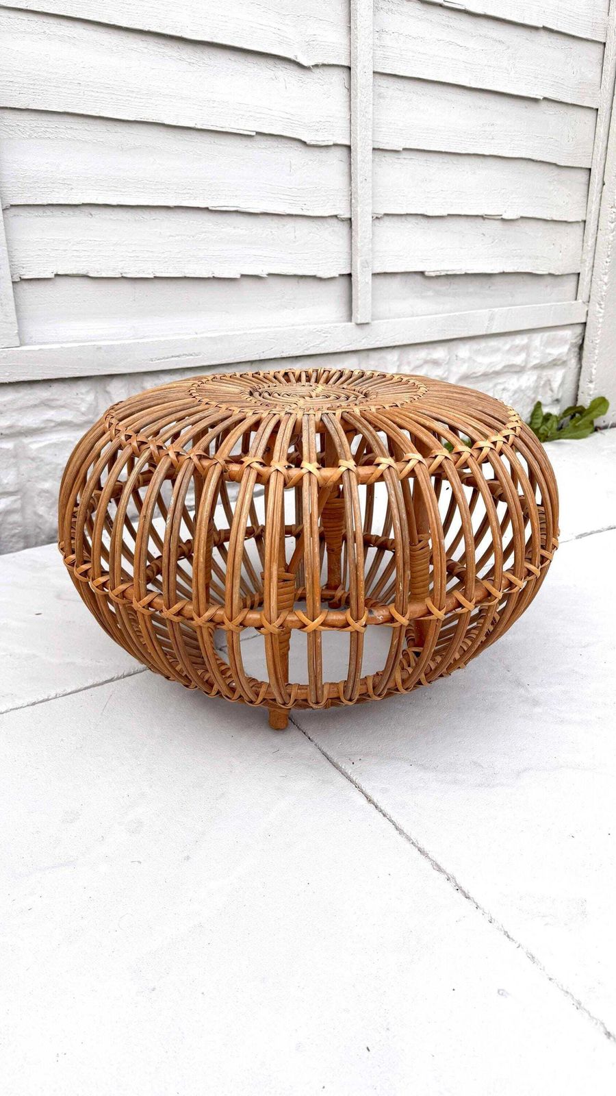 Franco Albini Italian Bamboo Rattan Ottoman / Round Side Table, Vintage Boho Home Decor photo 545.0