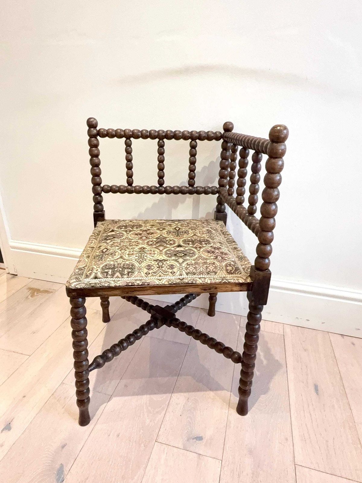 Antique French Bobbin Corner Chair | Vintage Boho Bohemian Furniture photo buy